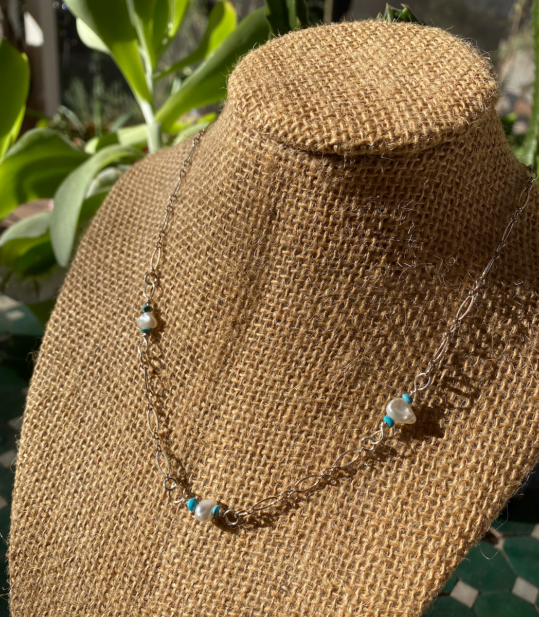 Pearl and turquoise beaded necklace