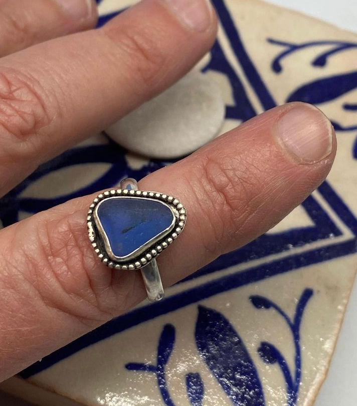 Sweet cobalt blue sea glass ring -7