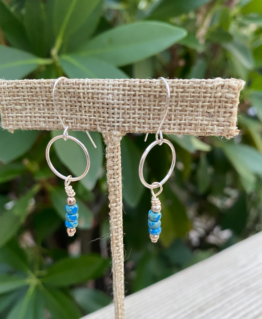 Silver circle and turquoise earrings
