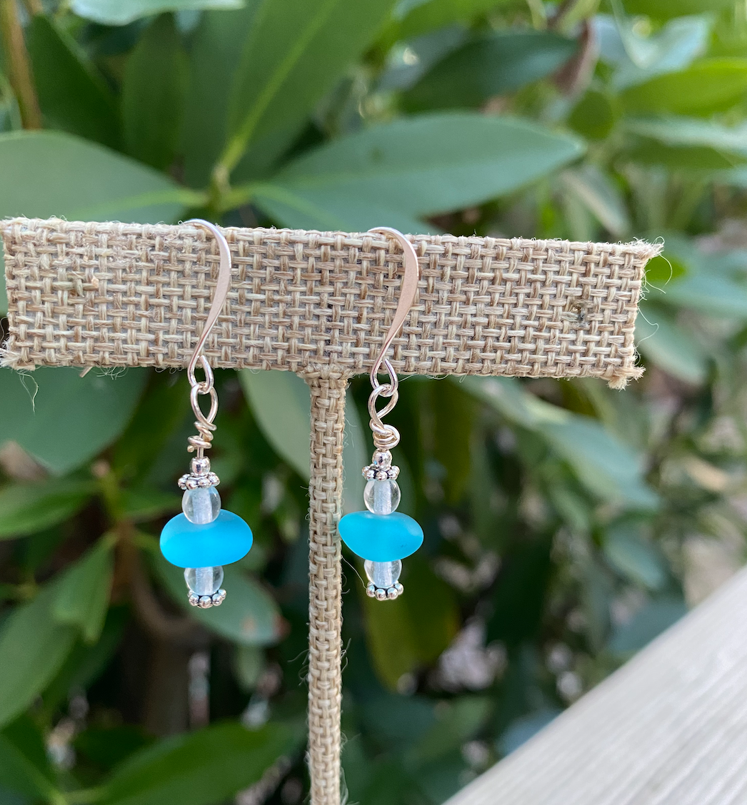 Turquoise glass earrings
