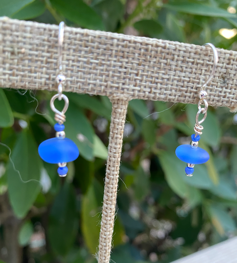 Cornflower blue glass earrings