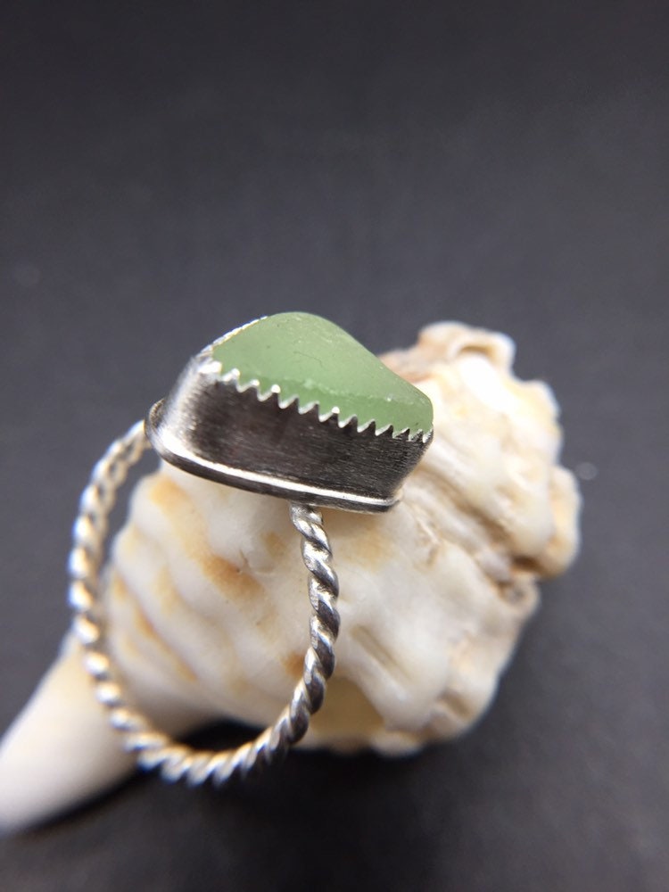 Sea foam green sea glass ring - 6.75
