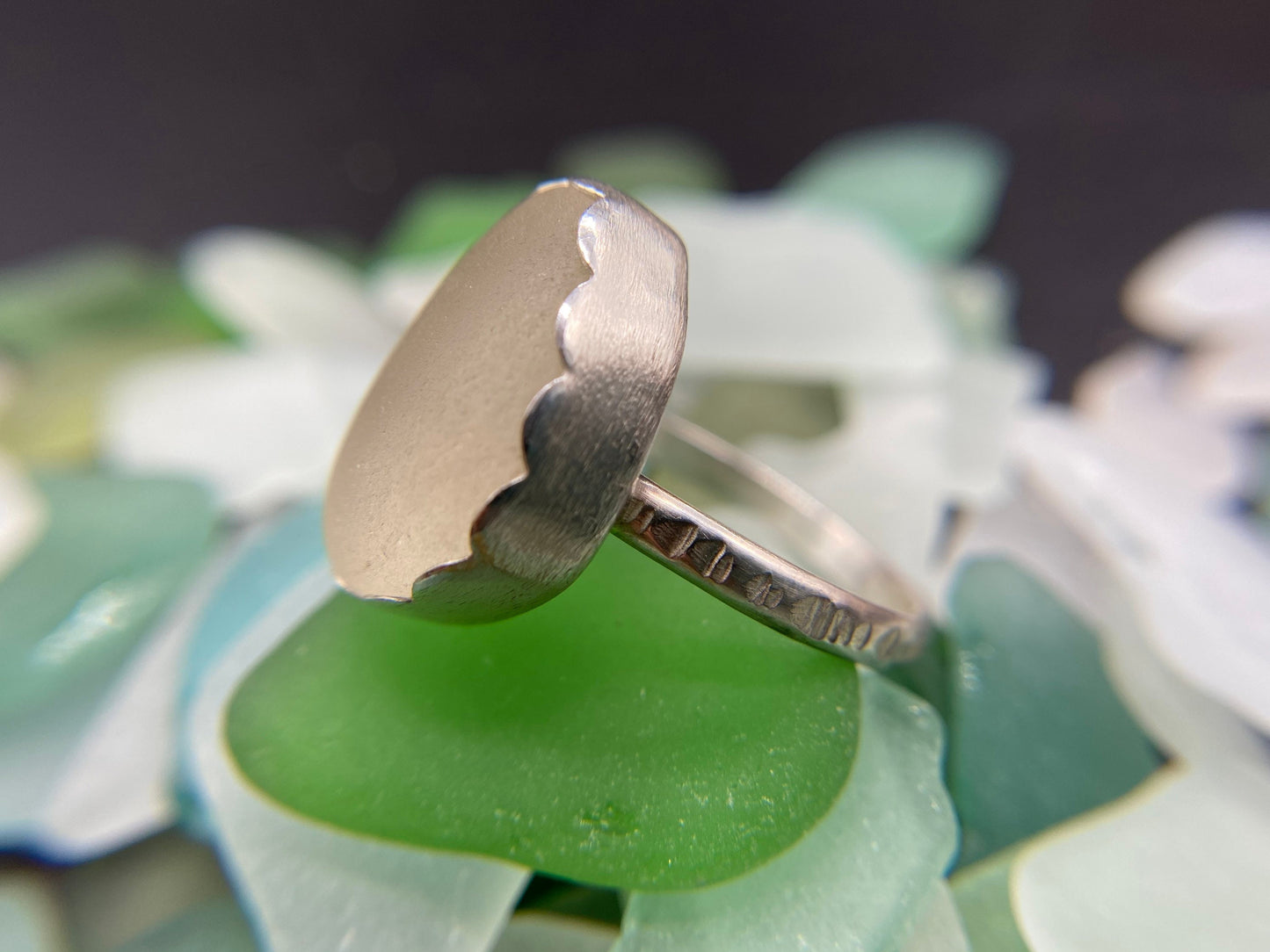 Pale gray sea glass ring - 9