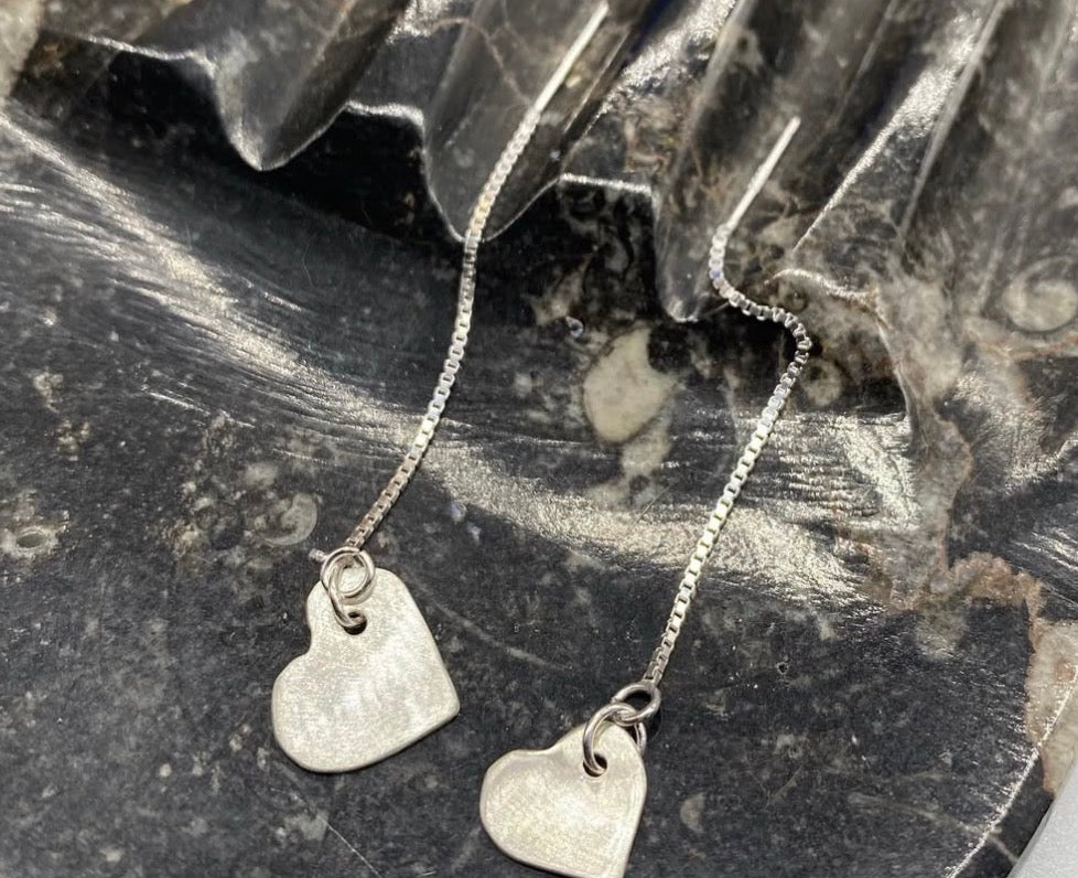 Heart threader earrings-  sterling silver or brass