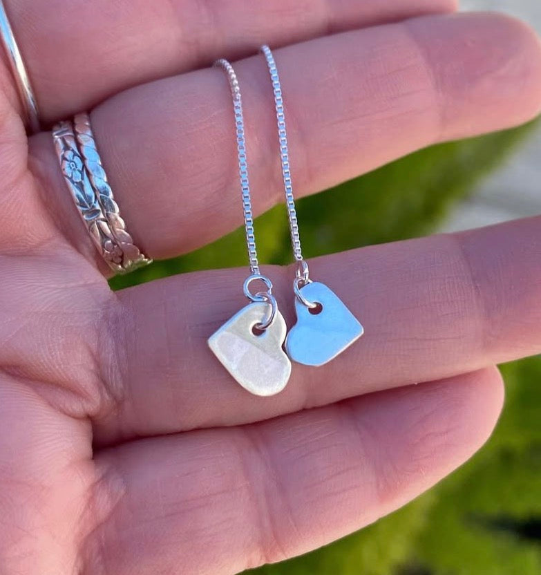 Heart threader earrings-  sterling silver or brass