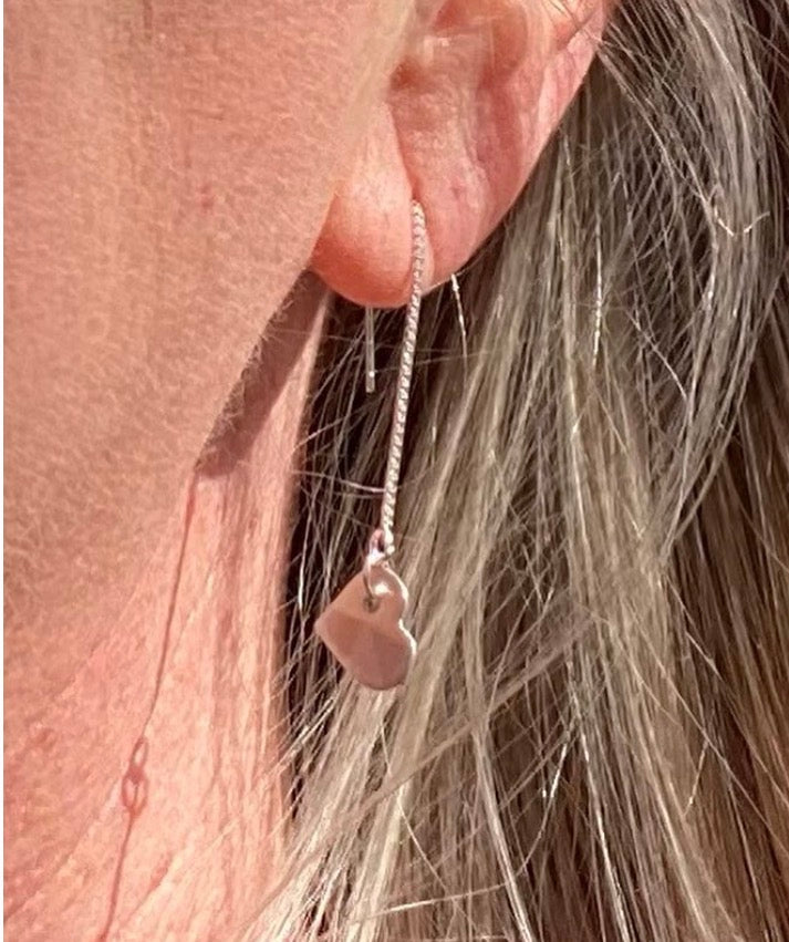 Heart threader earrings-  sterling silver or brass
