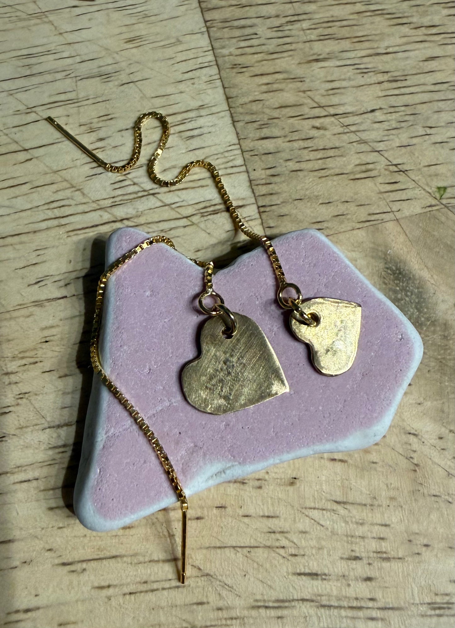 Heart threader earrings-  sterling silver or brass