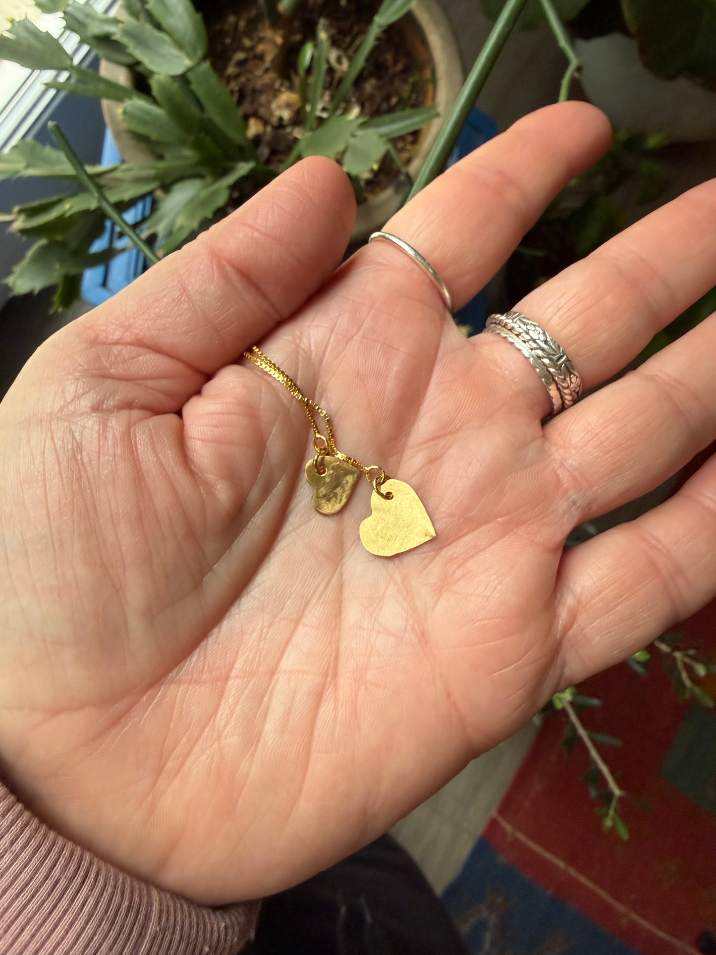 Heart threader earrings-  sterling silver or brass