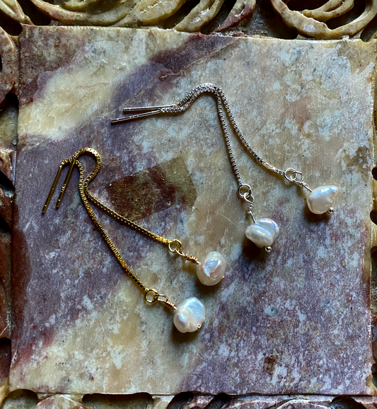 Pearl threader earrings- gold