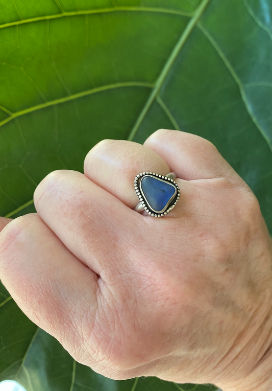 Sweet cobalt blue sea glass ring -7