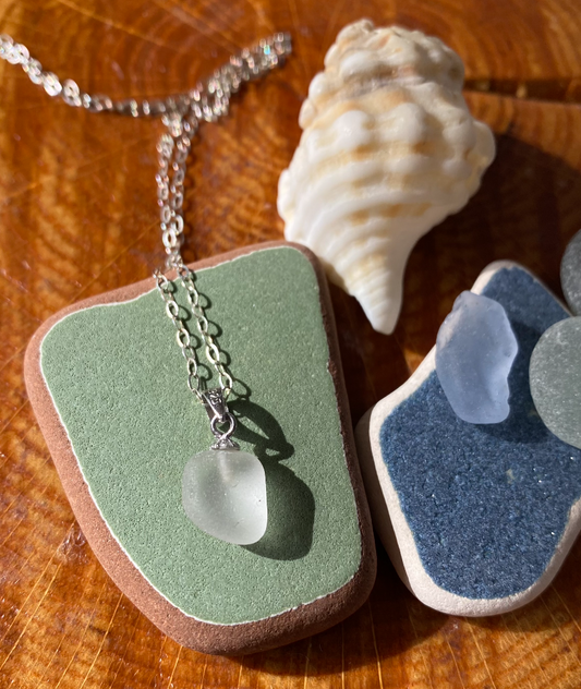 Tiny clear sea glass necklace