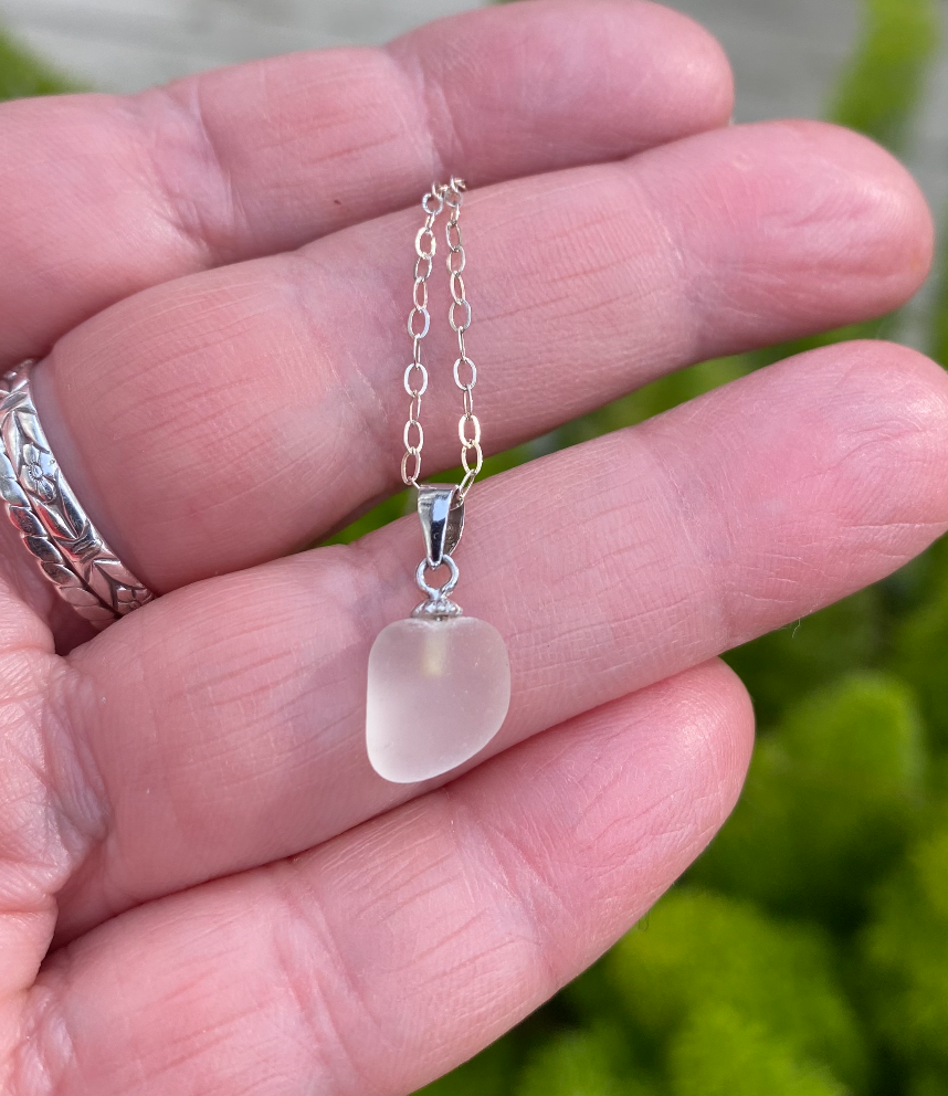 Tiny clear sea glass necklace