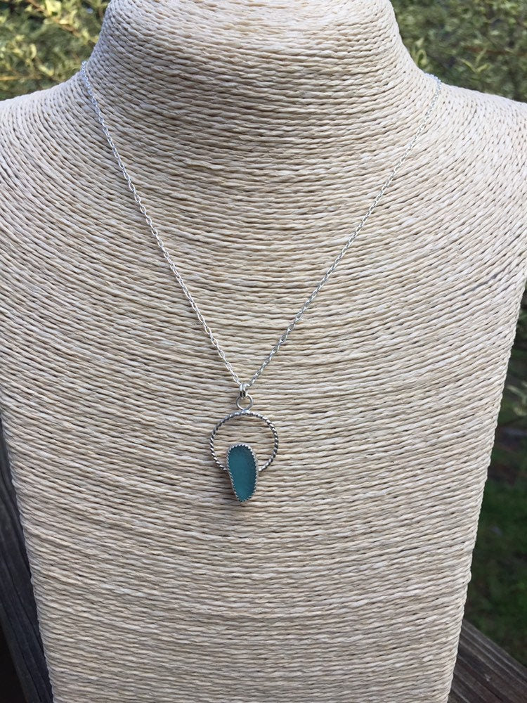 Pale teal sea glass pendant
