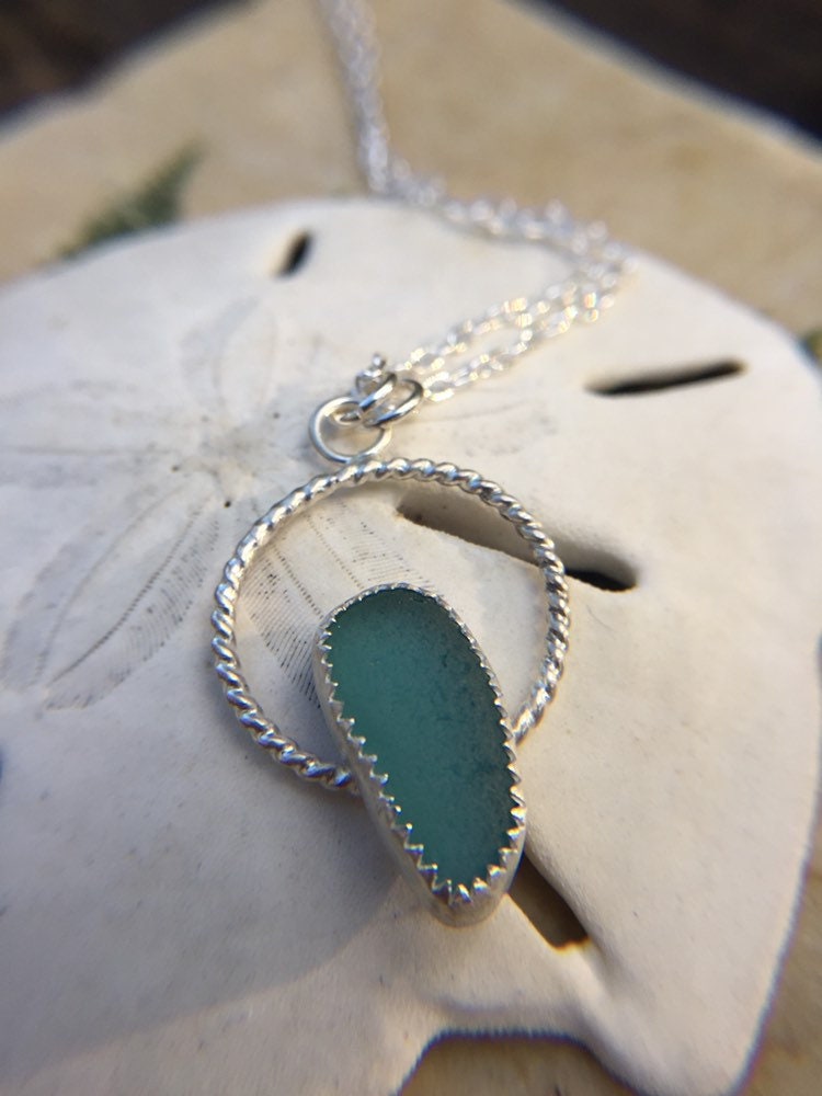 Pale teal sea glass pendant