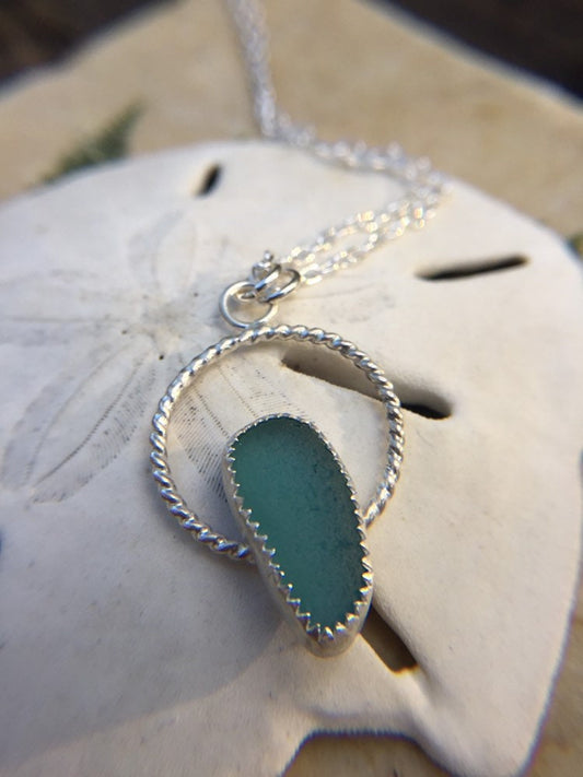 Pale teal sea glass pendant