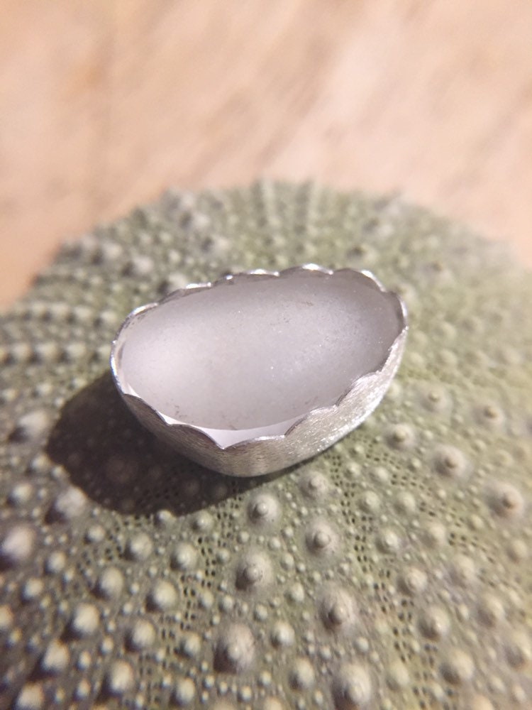 Pale gray sea glass ring - 9