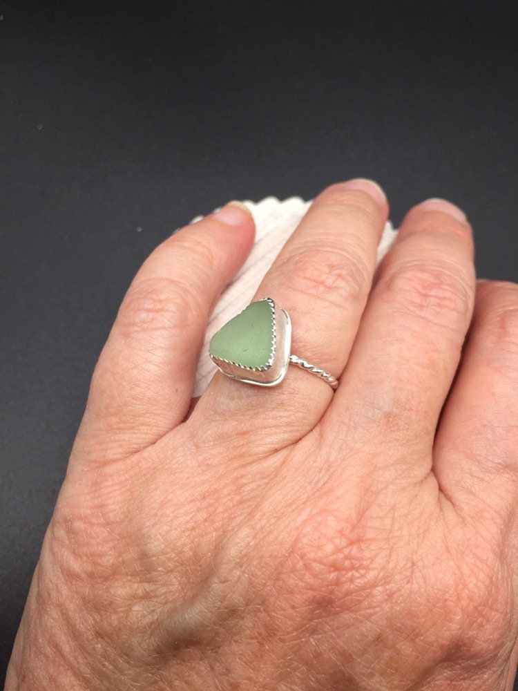 Sea foam green sea glass ring - 6.75
