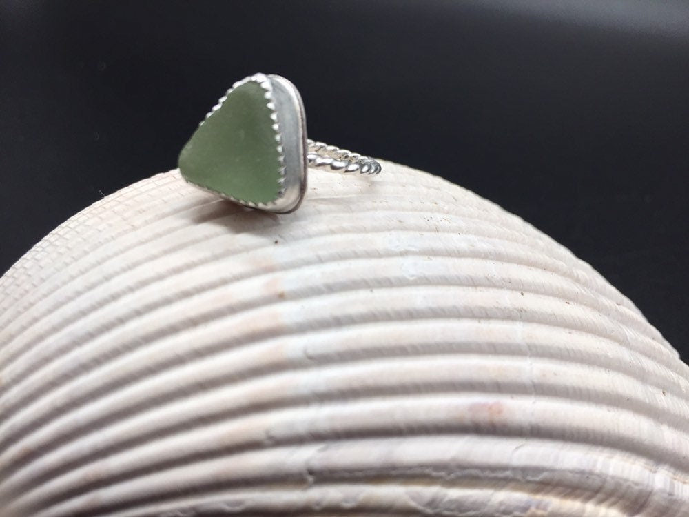 Sea foam green sea glass ring - 6.75