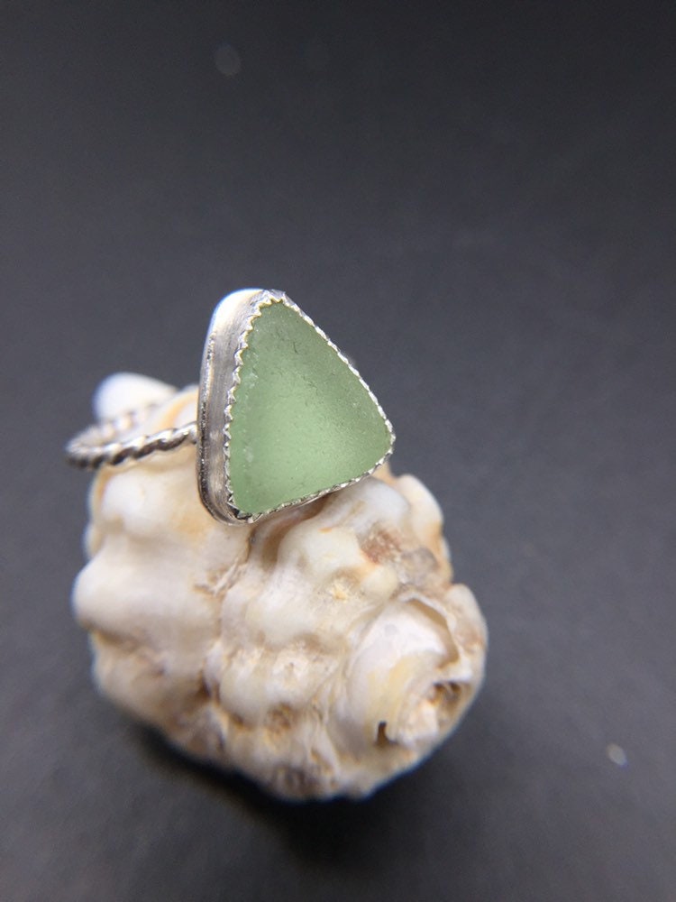Sea foam green sea glass ring - 6.75