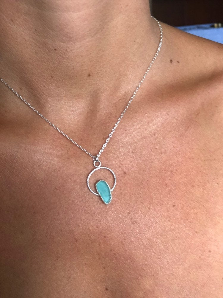 Pale teal sea glass pendant