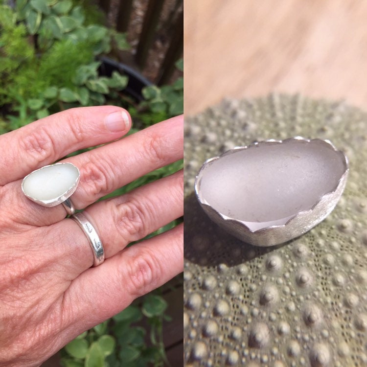 Pale gray sea glass ring - 9