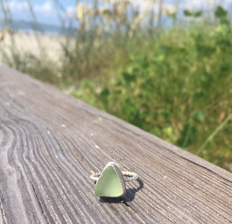 Sea foam green sea glass ring - 6.75