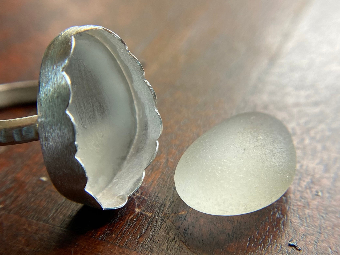 Pale gray sea glass ring - 9
