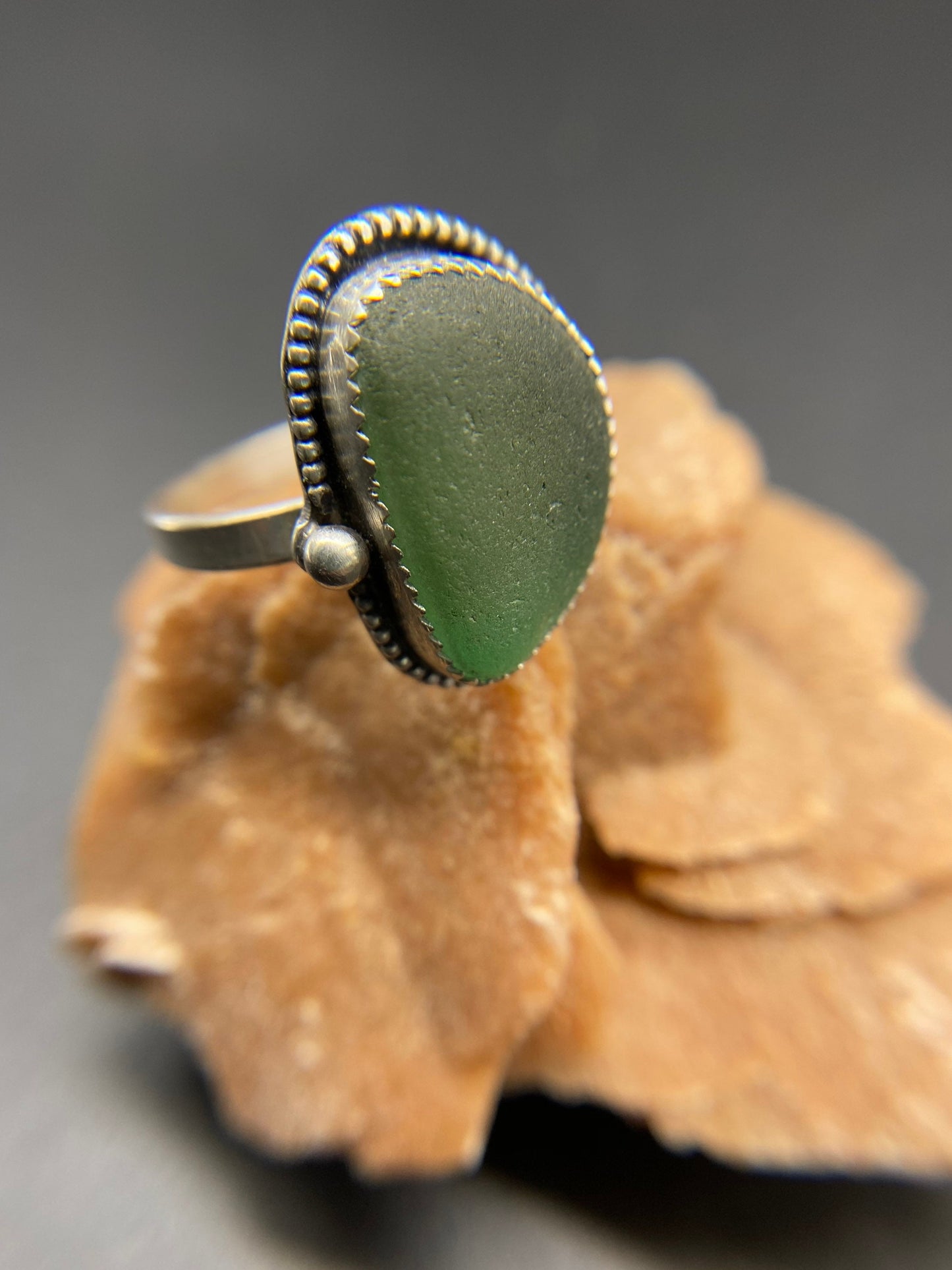 Dark teal green sea glass ring - 9