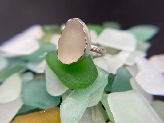 Pale gray sea glass ring - 9